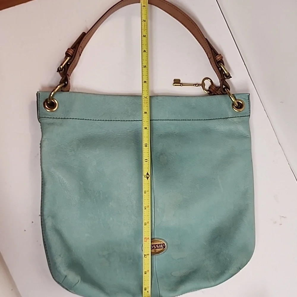 Fossil Teal Vintage Leather Shoulder Bag with Key Charm. LONG LIVE VINTAGE